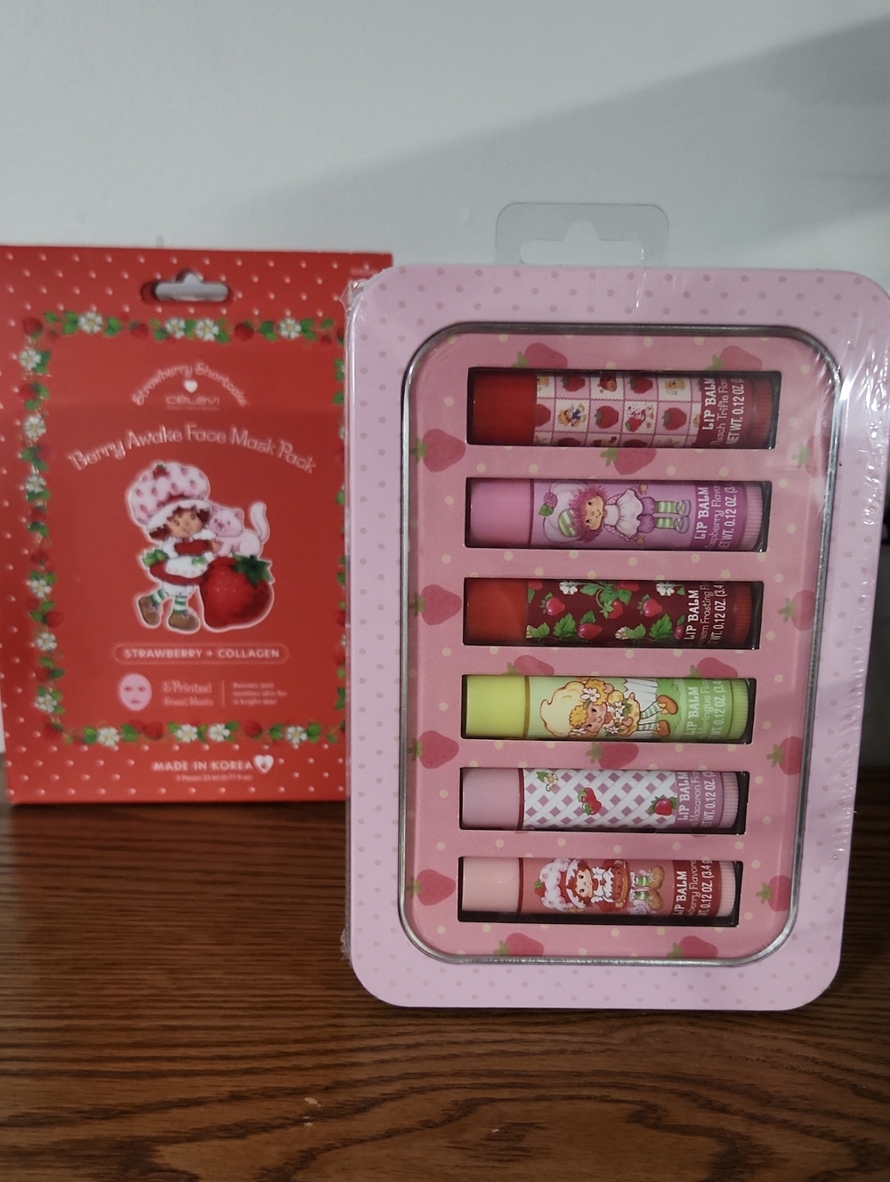 Strawberry Shortcake BUNDLE!!! - 6 Lip Balm Set And 5 Celavi Collagen Face Masks
